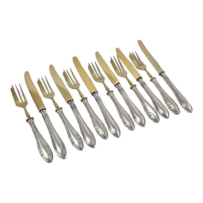 Antique 6 person 800 silver gilt fruit cutlery set boxed Jules Albrecht Geneve