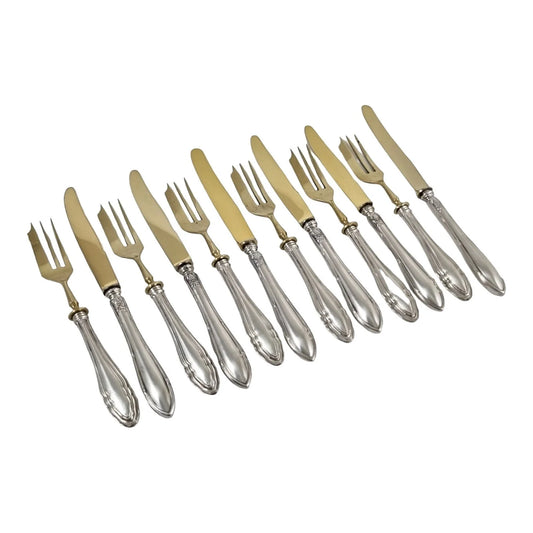Antique 6 person 800 silver gilt fruit cutlery set boxed Jules Albrecht Geneve