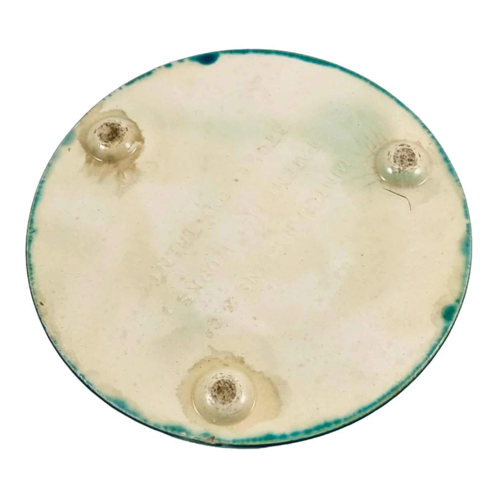 Victorian Minton & Hollins large turquoise teapot trivet / coaster decorated with a floral bouquet