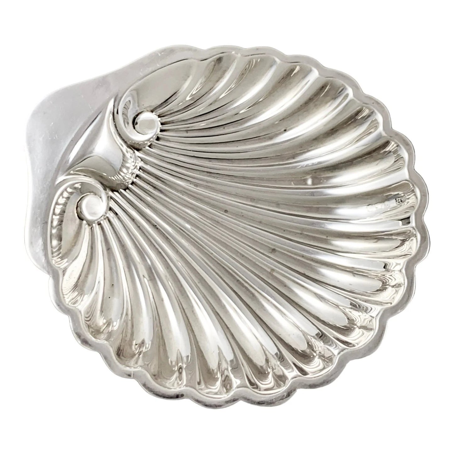 Antique sterling silver seashell butter dish with Art Nouveau mother-of-pearl knife