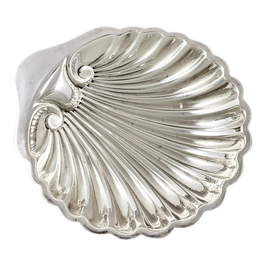 Antique sterling silver seashell butter dish with Art Nouveau mother-of-pearl knife