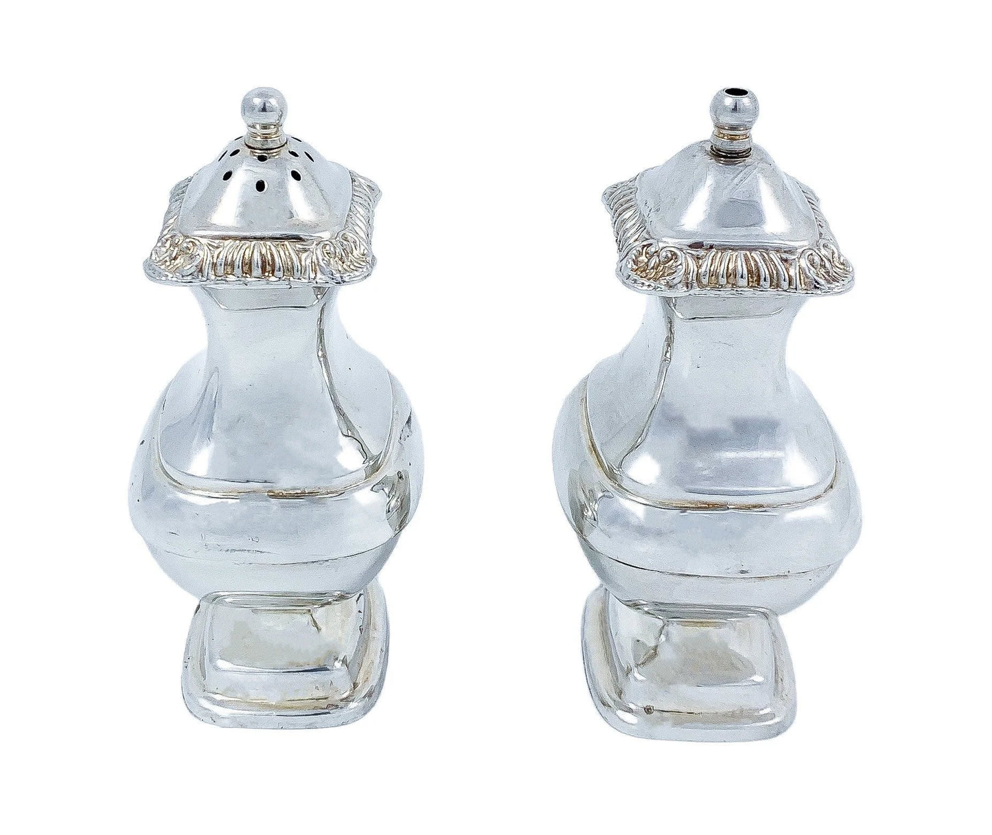 Vintage boxed Regency style four piece cruet set: mustard pot and spoon, salt and pepper shakers