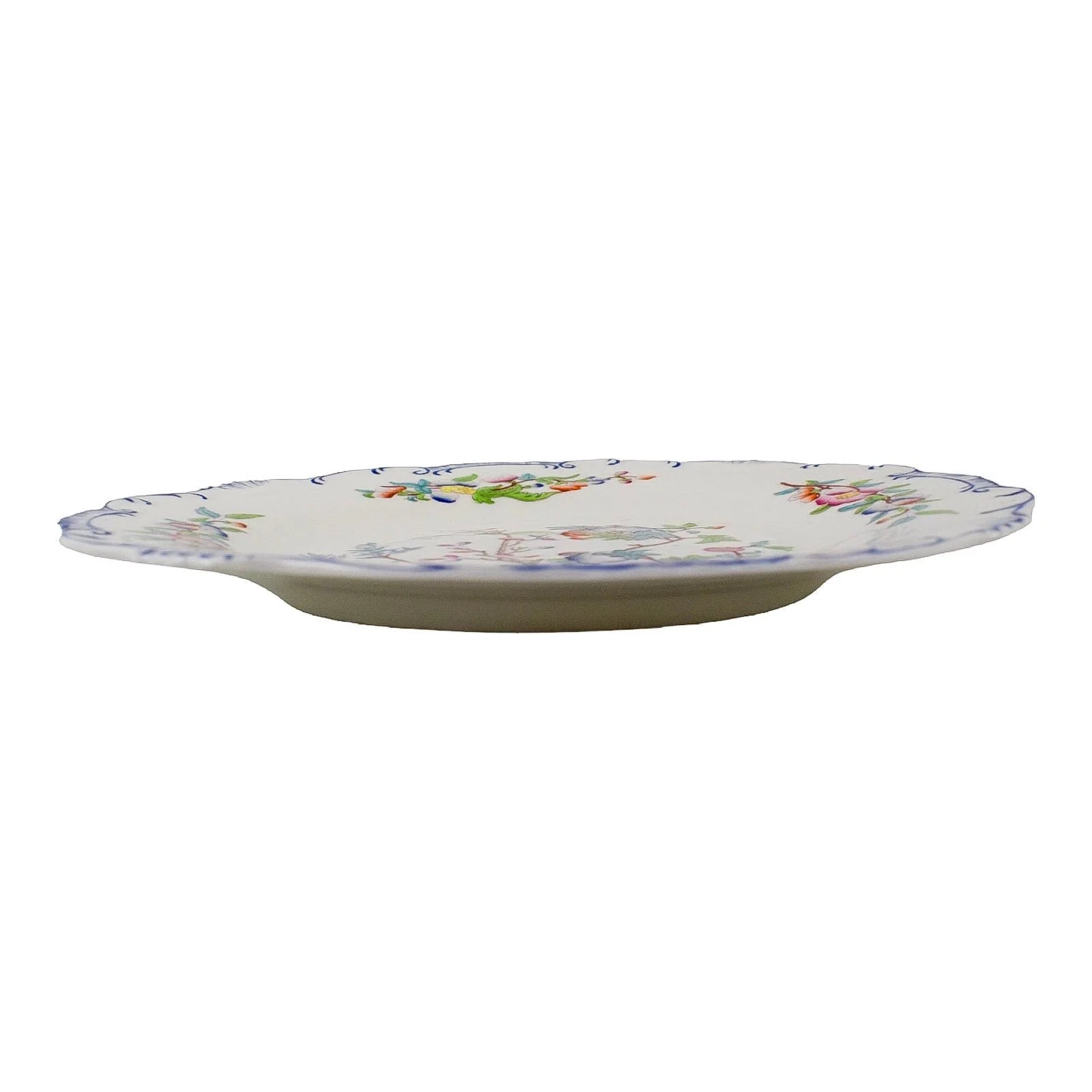 Set of six Victorian Minton porcelain Chinoiserie Indian tree dessert plates, scalloped moulded edges