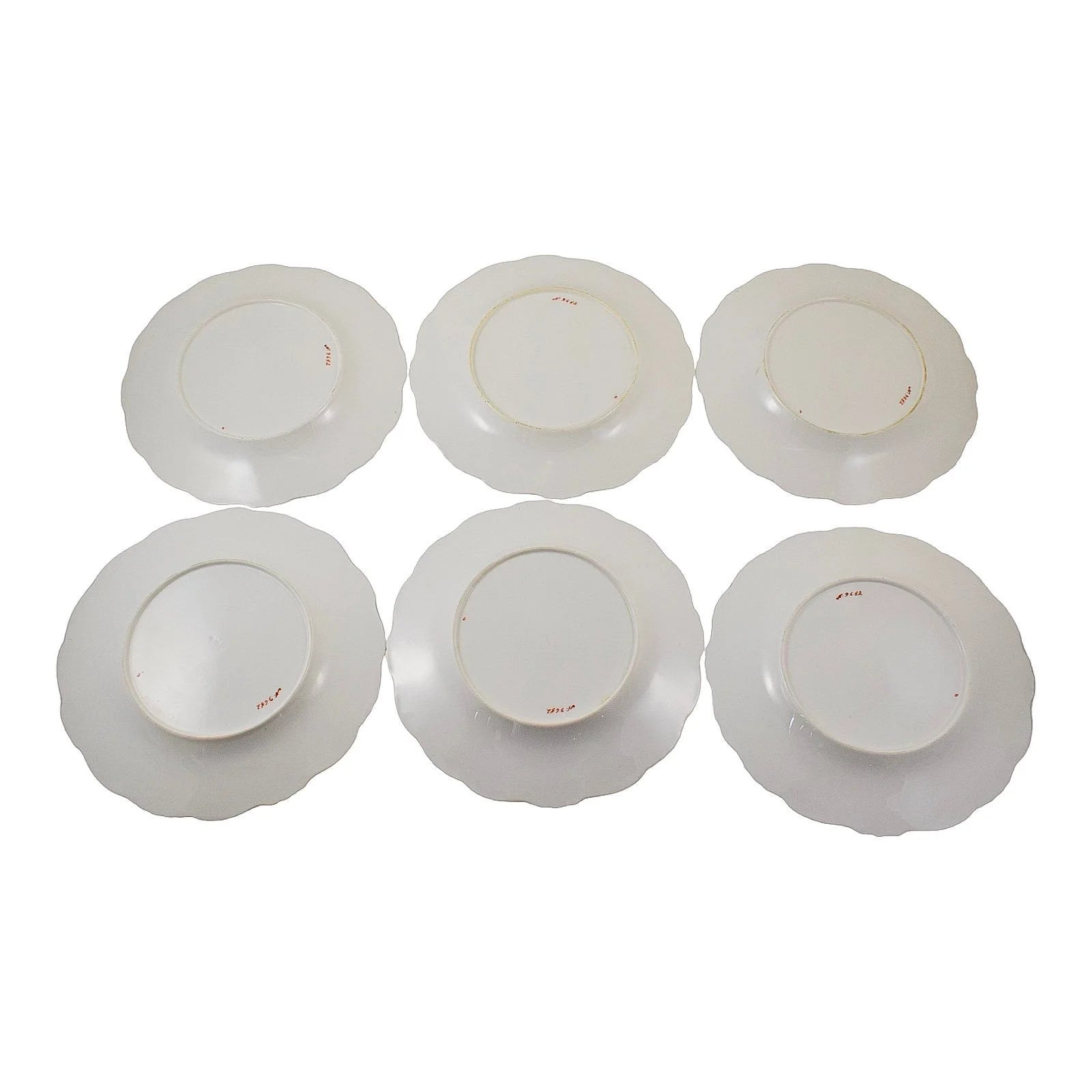 Set of six Victorian Minton porcelain Chinoiserie Indian tree dessert plates, scalloped moulded edges