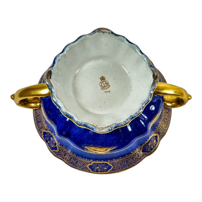 Art Deco Wilton Ware centrepiece two-handled bowl, AG Harley Jones gold and cobalt blue Chinoiserie 5008