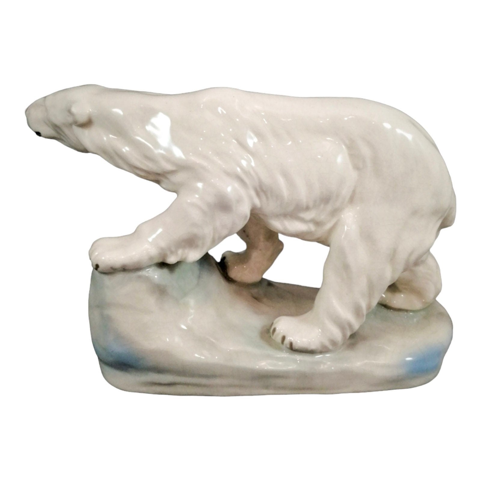 Large Art Deco hand-painted porcelain Amphora sculpture of a polar bear on an icy outcrop