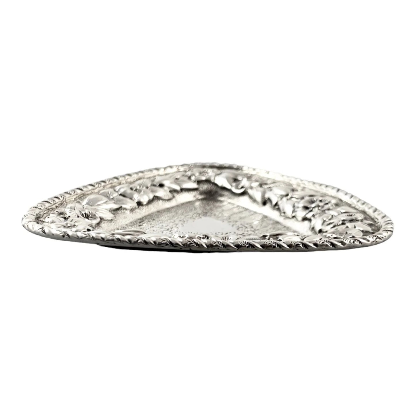 Edwardian sterling silver triangular trinket pin dish embossed with flowers, Deakin & Francis