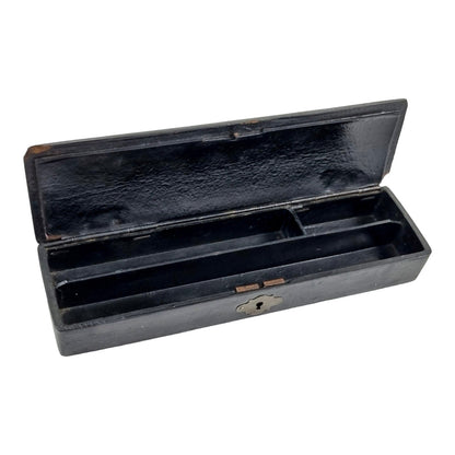 Victorian lacquered papier mache pencil case / pen box with hand-painted children