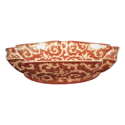 19th century Rauenstein Chinoiserie porcelain 5-sided bowl, red and gilt scrolls