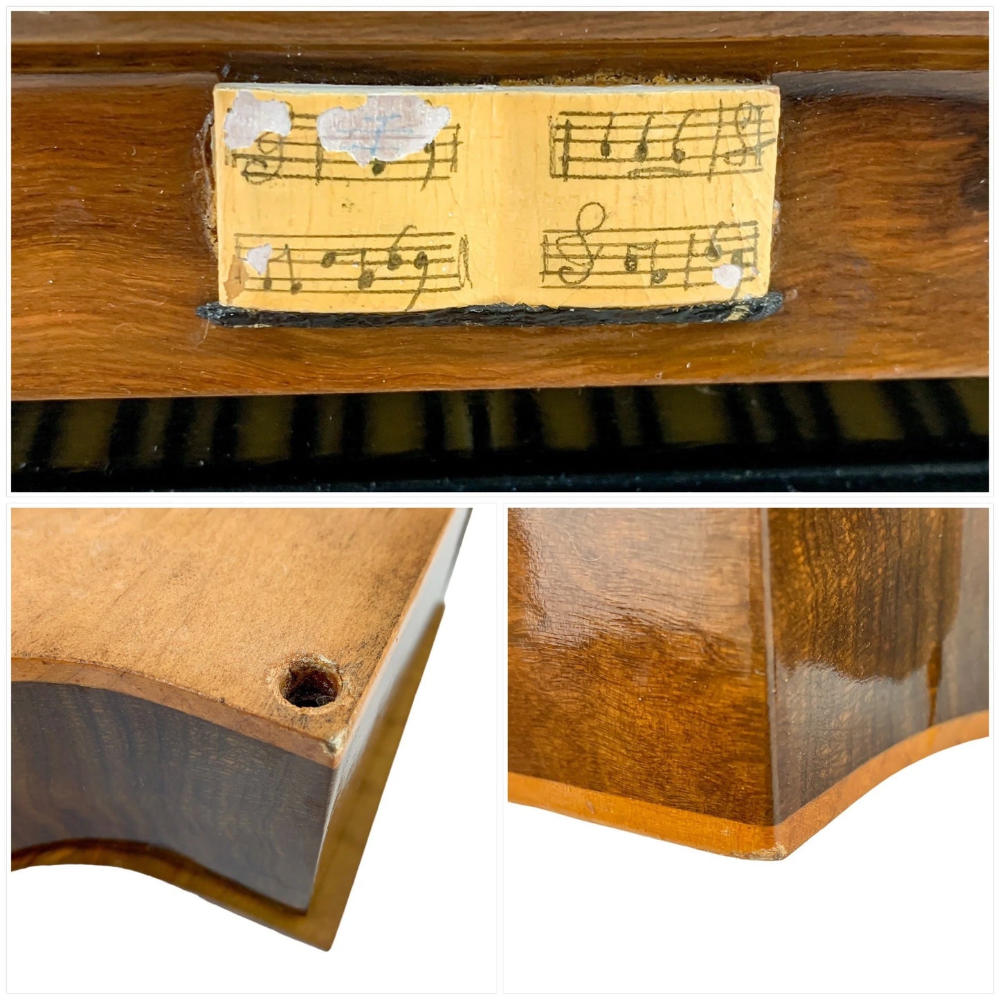 Antique Thorens baby grand piano walnut music jewellery box, silk lined, Emperor Waltz