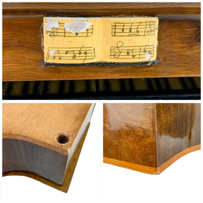 Antique Thorens baby grand piano walnut music jewellery box, silk lined, Emperor Waltz