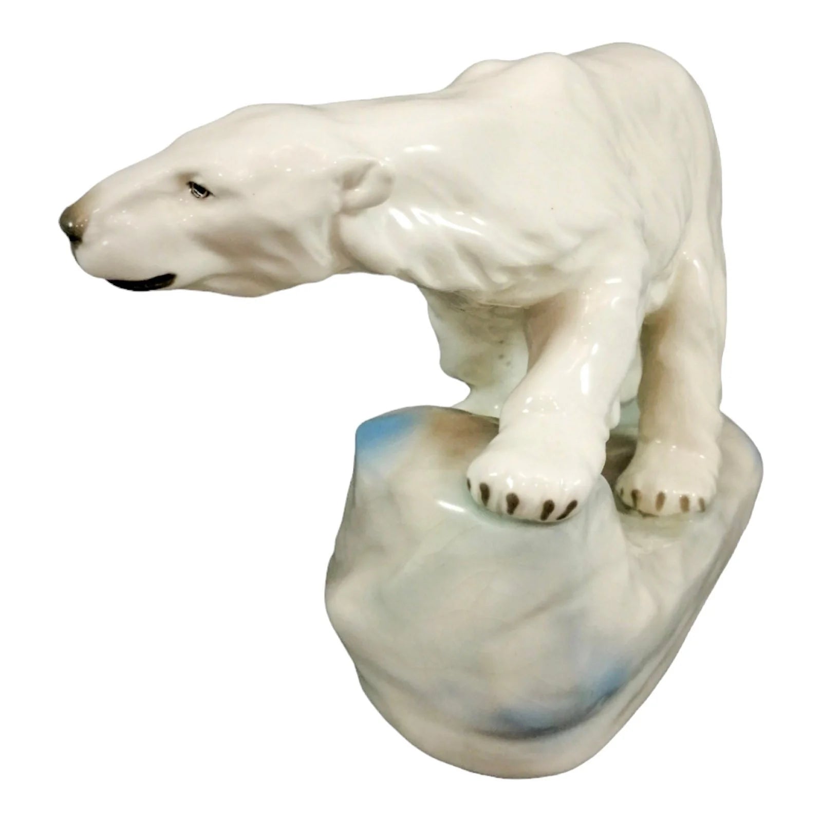 Large Art Deco hand-painted porcelain Amphora sculpture of a polar bear on an icy outcrop