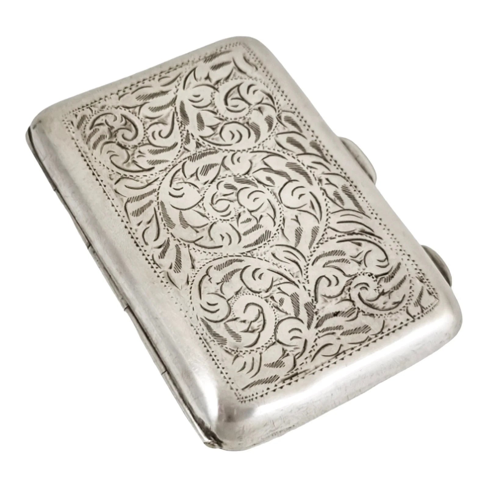 Art Nouveau sterling silver gilded ladies cigarette case with scrolls, vacant cartouche; William Neale