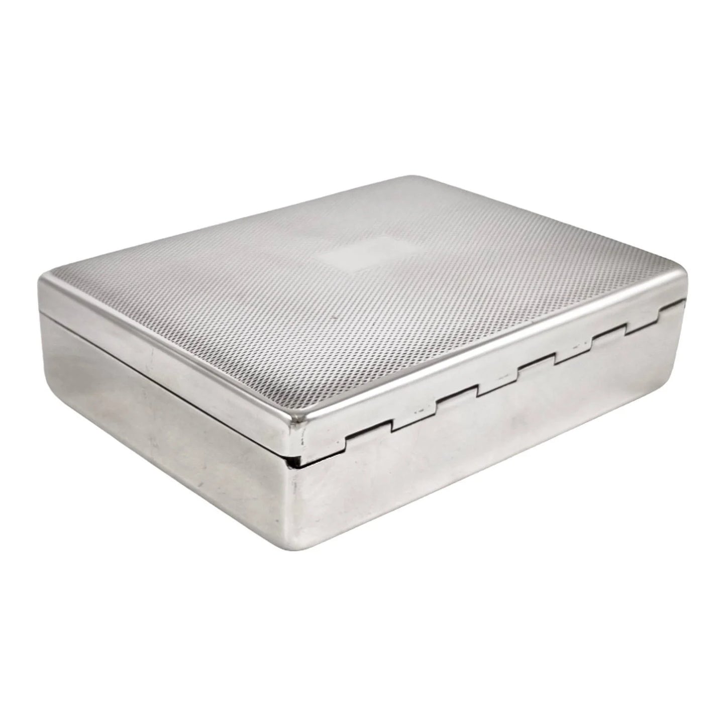 Antique Art Deco silver plated Harman Bros “Aristocrat” cigarette / cigar / jewellery box, engine-turned, gilded