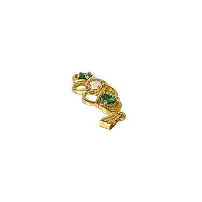 Vintage 9ct yellow gold 3 stone opal emerald twisted open pendant, Celtic knotwork