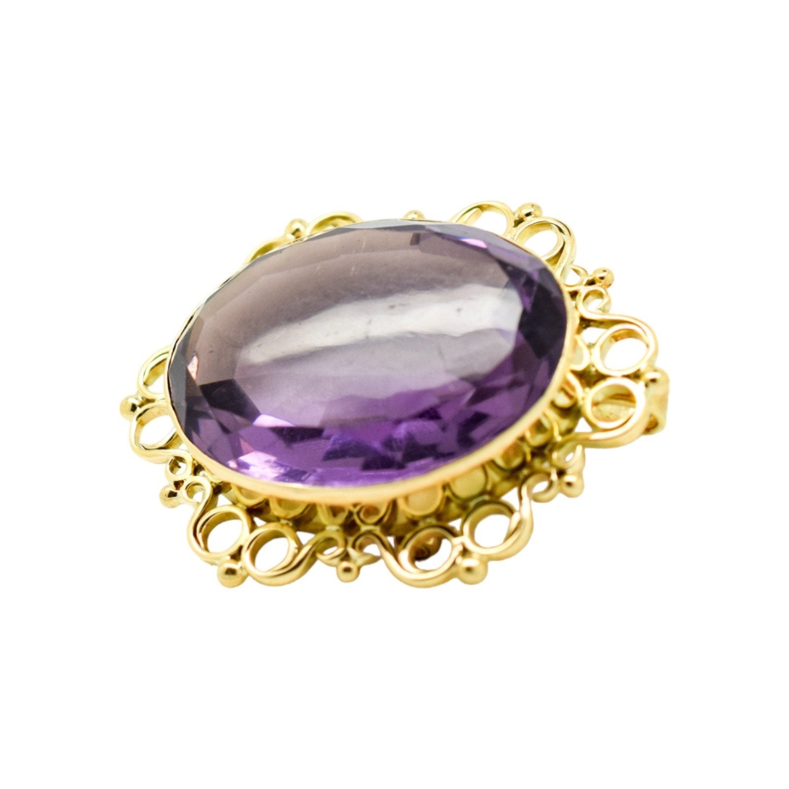 1980's huge 45 ct amethyst oval combination brooch and pendant in openwork 9ct gold setting