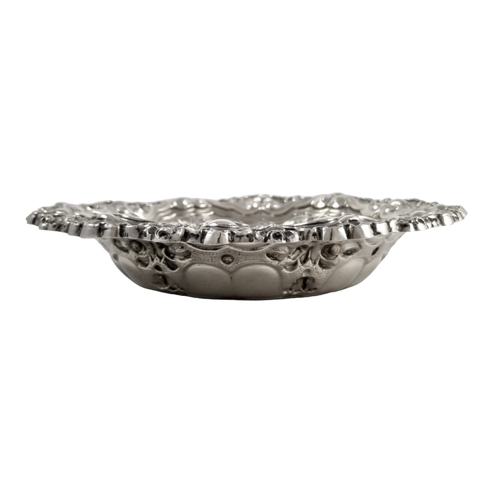 Portuguese 833 silver fruit bowl, eagle mark, scrolls, shells and flowers with Rococo repoussage, Porto