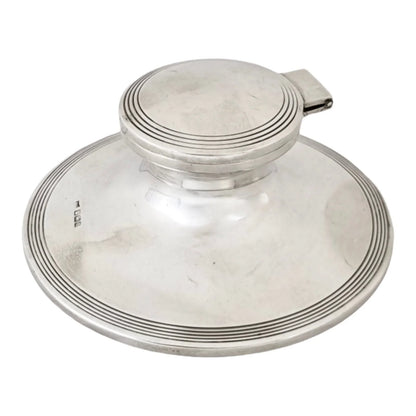 Large Edwardian sterling silver capstan inkwell, Walker & Hall