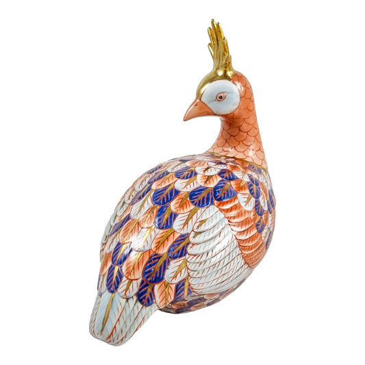 Vintage Chinese Imari porcelain large peacock bird figure, Da Qing Qianlong Nian Zhi statue