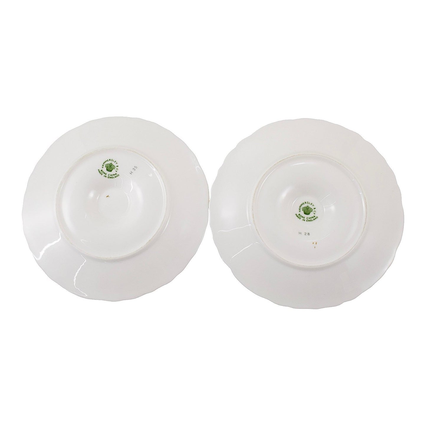 Hammersley and Co pair of bone china chambersticks moulded with scrolls and gilded