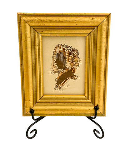 Vintage set of 4 Christine Silver silhouettes in gilt wood frames, sepia watercolour and pencil, signed, glazed