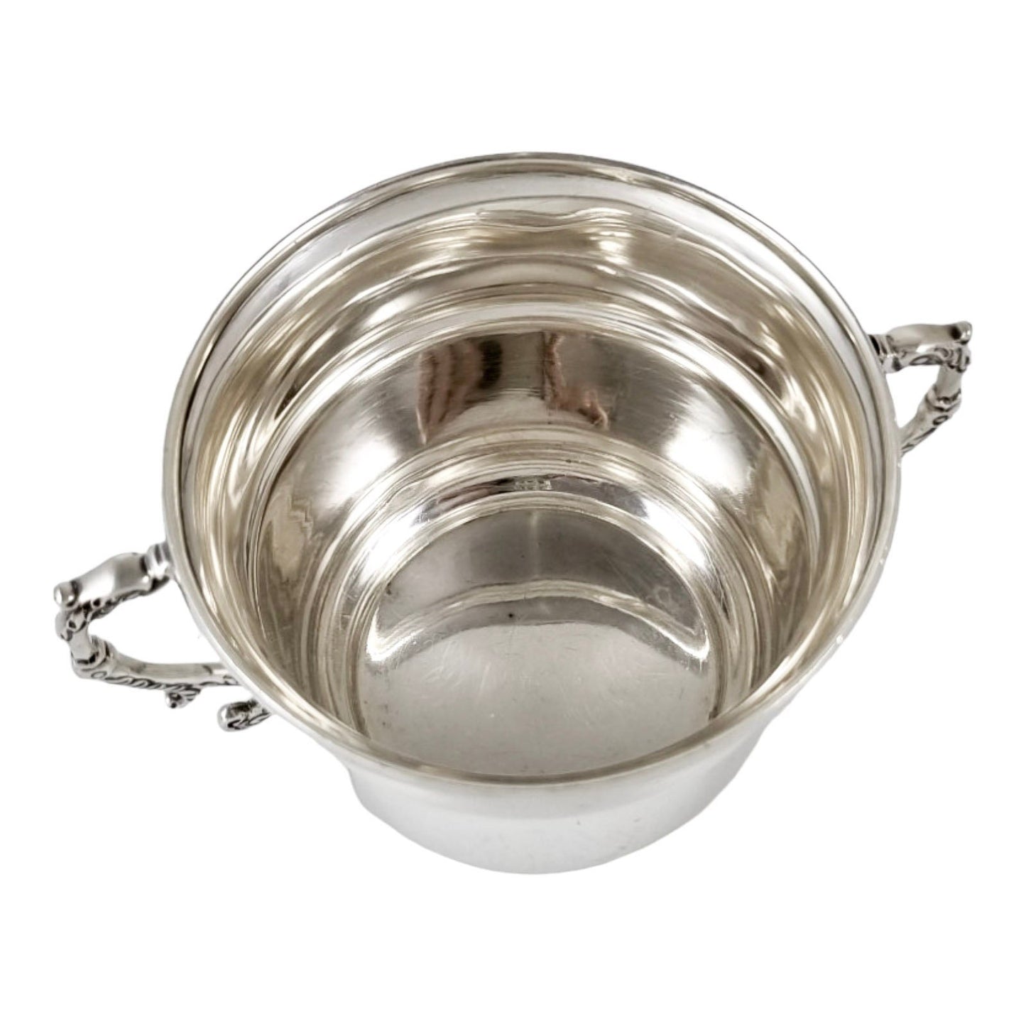 WWI-era sterling silver porringer bowl, snake serpent handles, Martin Hall & Co