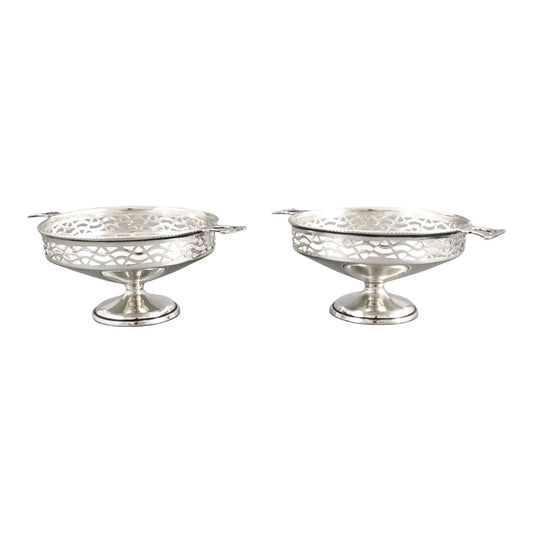 Art Deco Colonial silver Warner Brothers (Delhi) pair of compotes two-handle bon bon fruit baskets