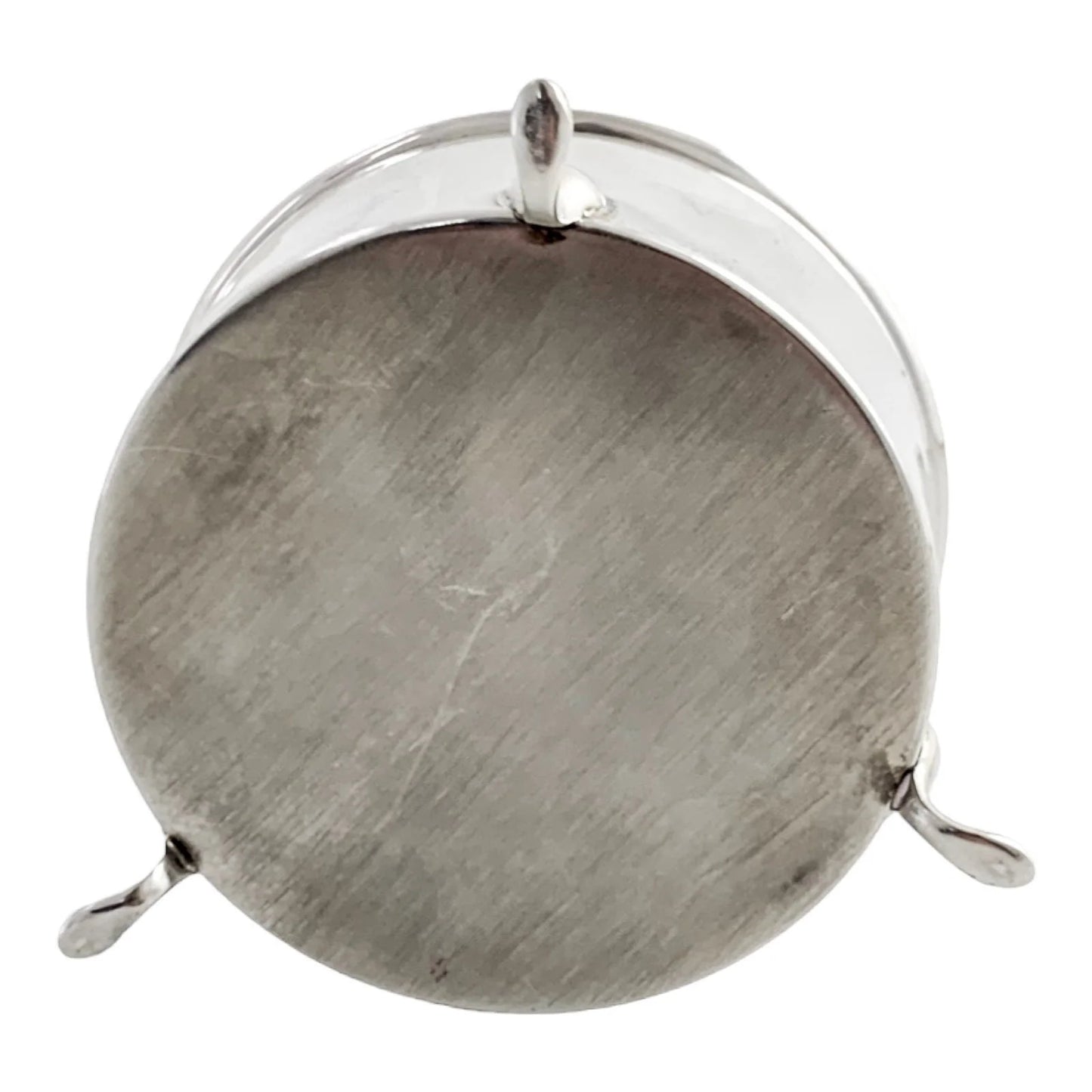 Large vintage sterling silver keepsake trinket toilet box, round body on hoof feet