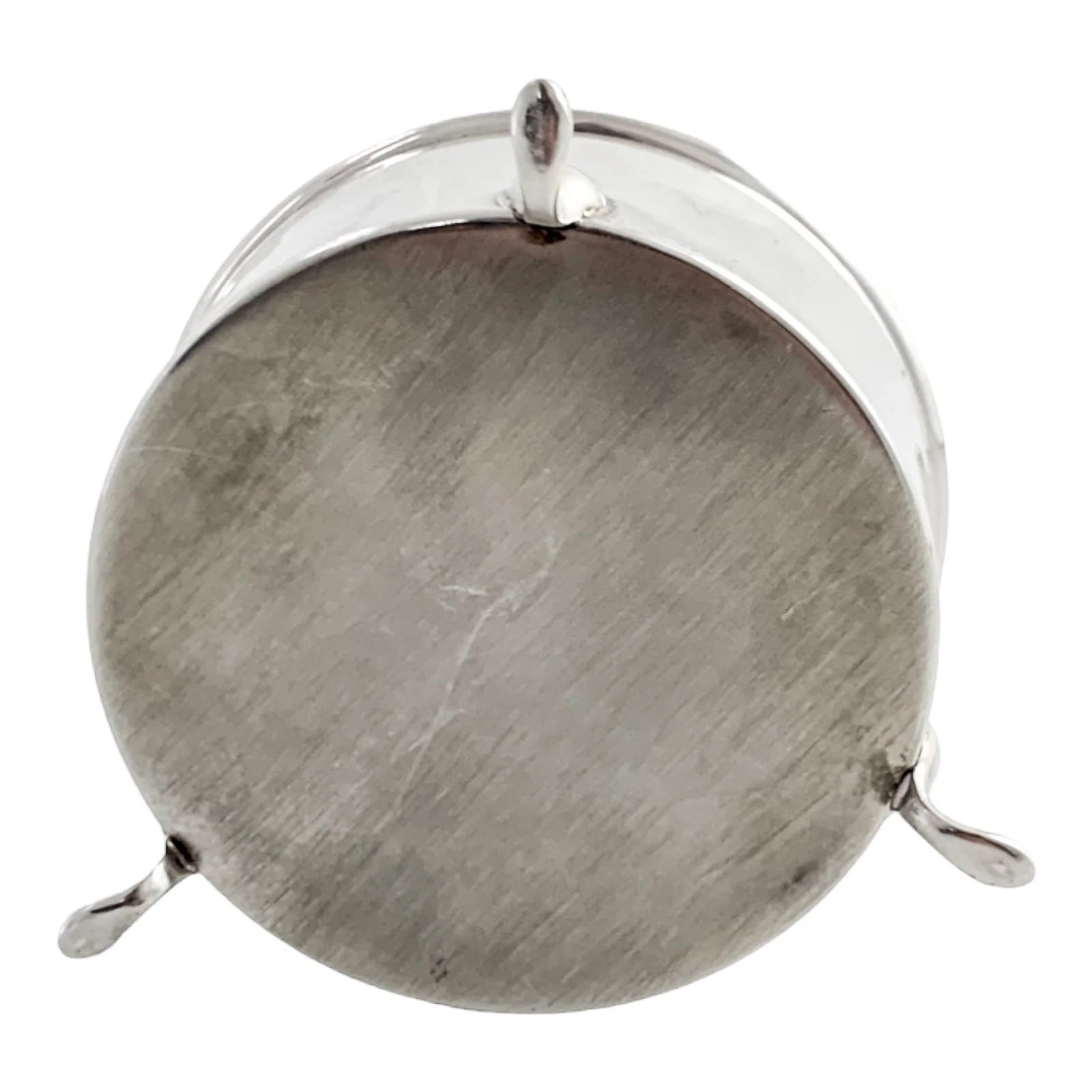 Large vintage sterling silver keepsake trinket toilet box, round body on hoof feet