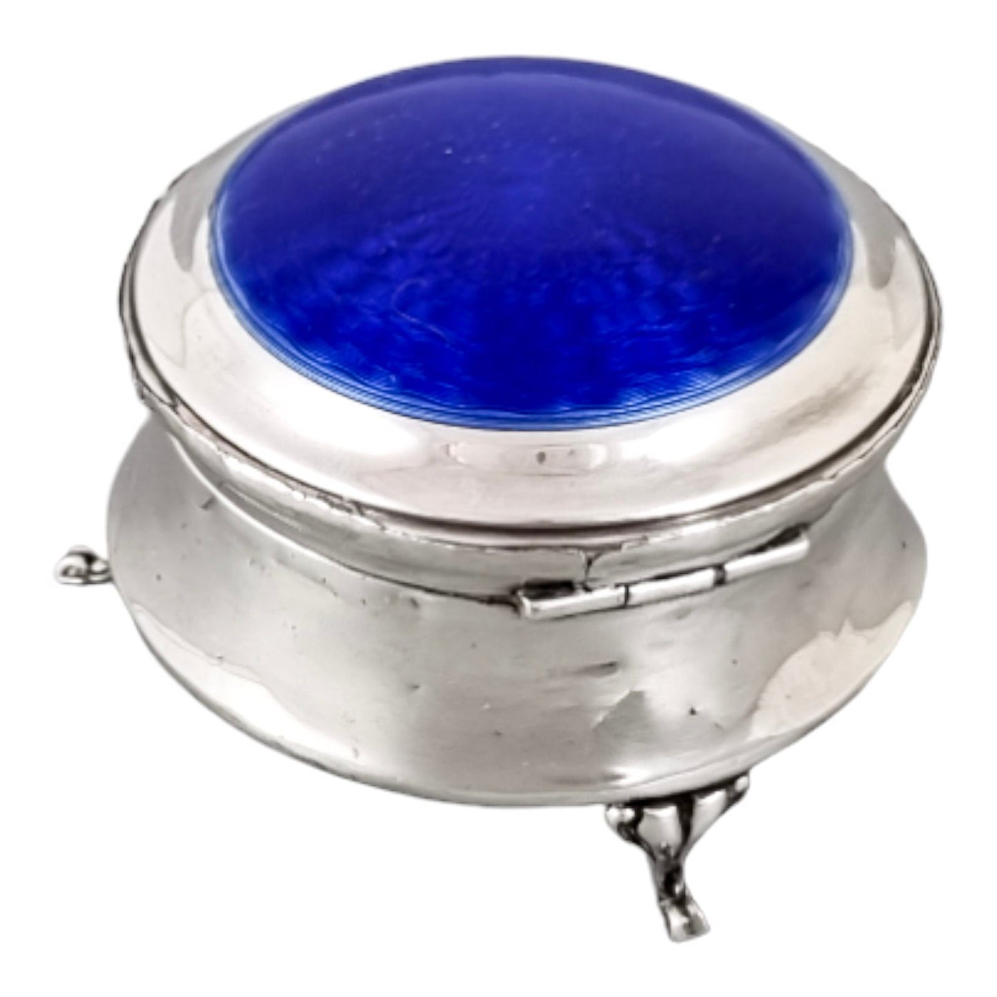 George V Chester sterling silver blue guilloche enamel trinket box / ring casket, Henry Clifford Davis