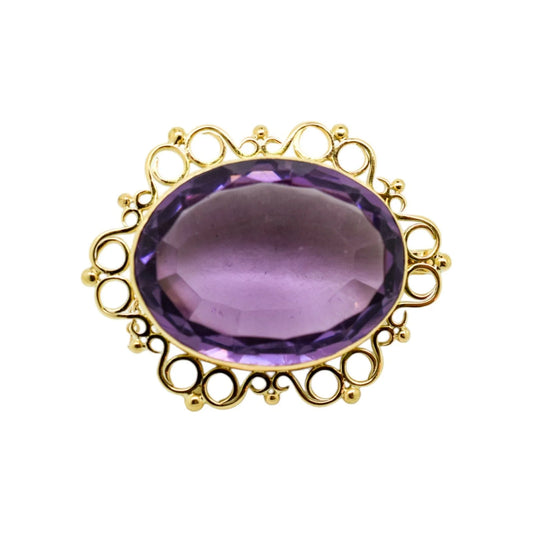 1980's huge 45 ct amethyst oval combination brooch and pendant in openwork 9ct gold setting