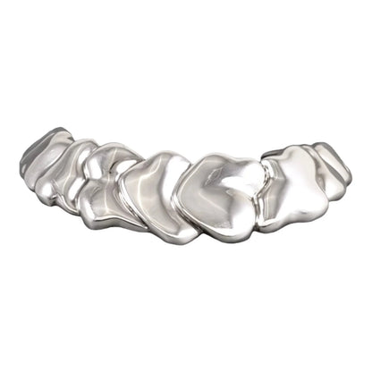 Large sterling silver Modernist chunky, collar bib statement necklace with wavy Abstract scales