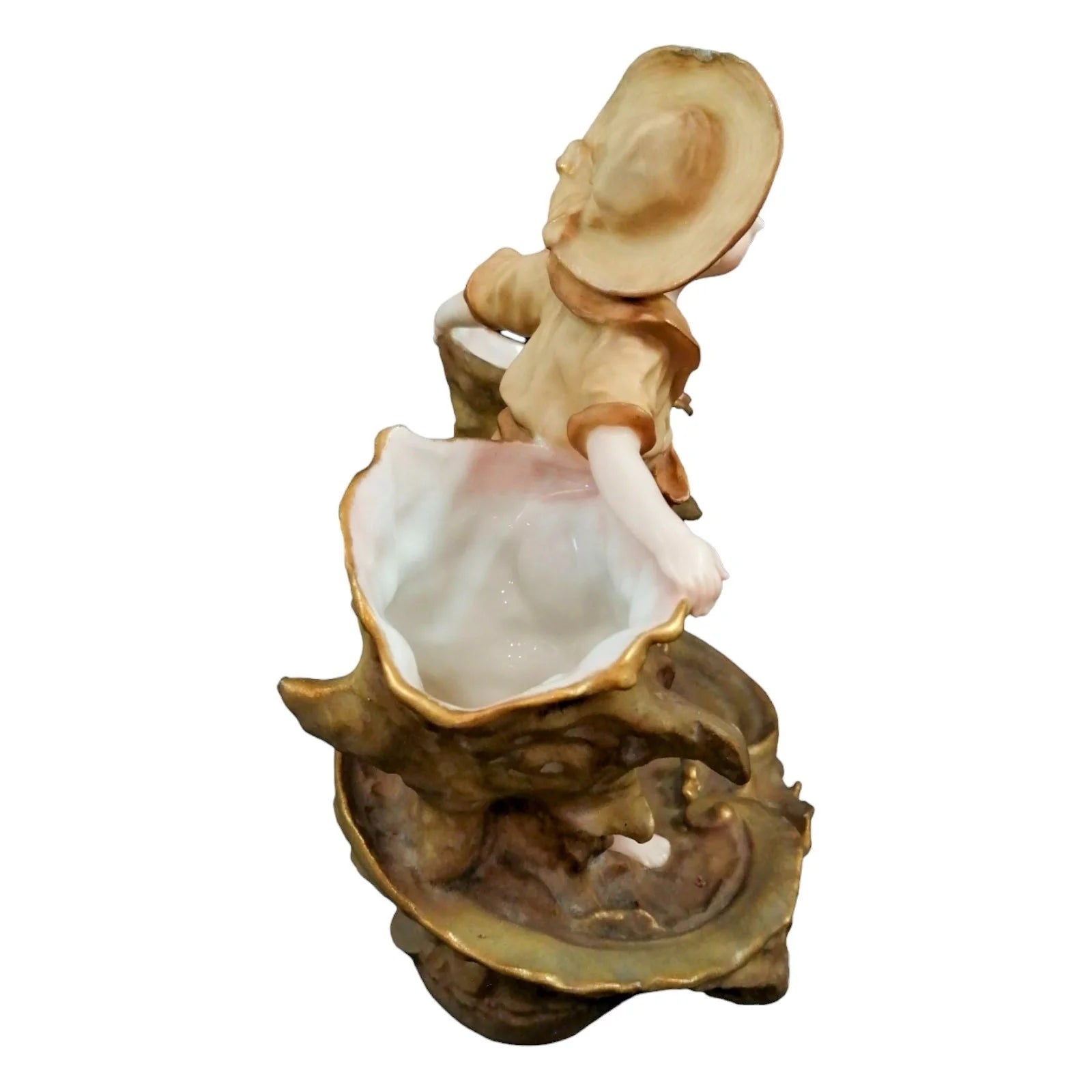 Art Nouveau Austro-Hungarian Ernst Wahliss figural double vase in the form of a boy holding two large shells