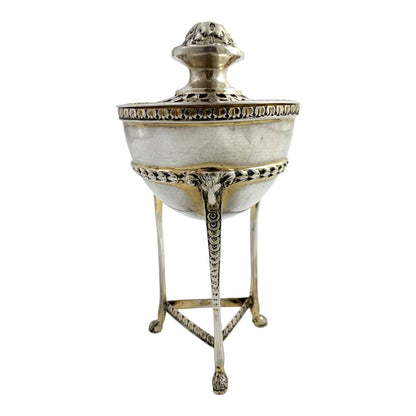Neoclassical gilt sterling silver potpourri raised on hoof feet and cast with rams heads, Chester