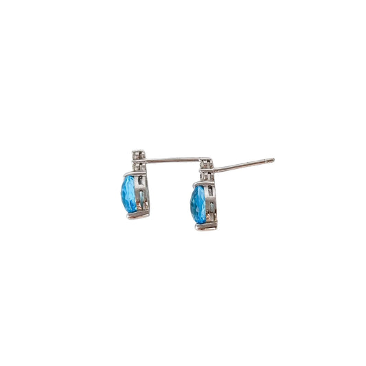 Vintage 9ct white gold diamond & aquamarine drop earrings, oval rose-cut 8 x 5 mm