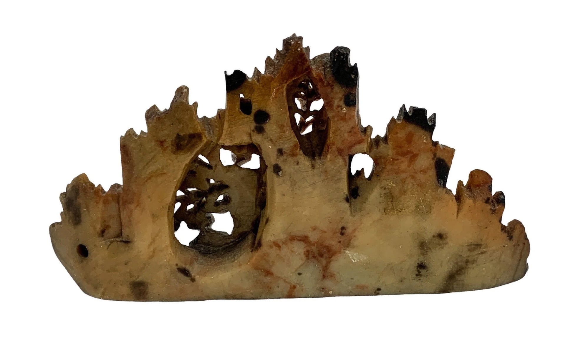 Chinese Republic soapstone calligraphy brush washer pot figurine flowering prunus tree