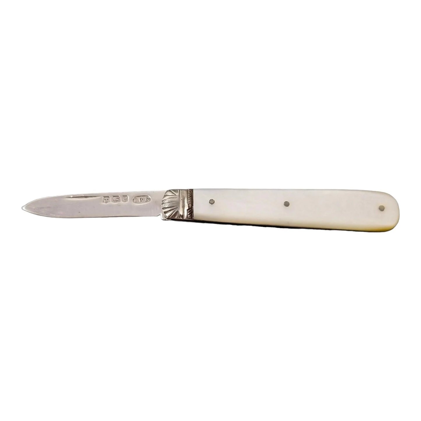 Art Deco sterling silver mother-of-pearl folding pocket fruit knife CW Fletcher, 1922