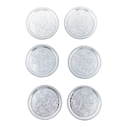 Vintage set of 7 Seba silver plated coasters etched with roses for wine bottle and glasses