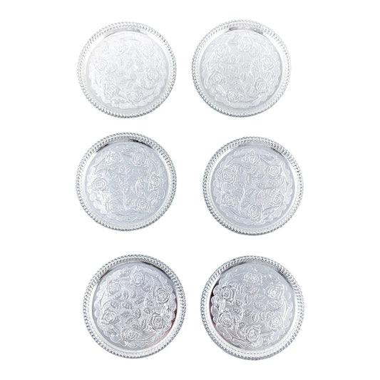 Vintage set of 7 Seba silver plated coasters etched with roses for wine bottle and glasses