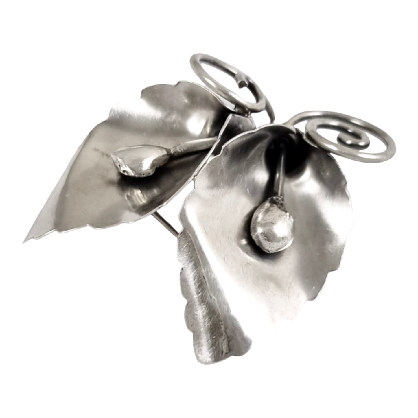 Modernist sterling silver calla lily brooch, handmade by Joseph Masaniello, USA, circa 1950s, signed JM
