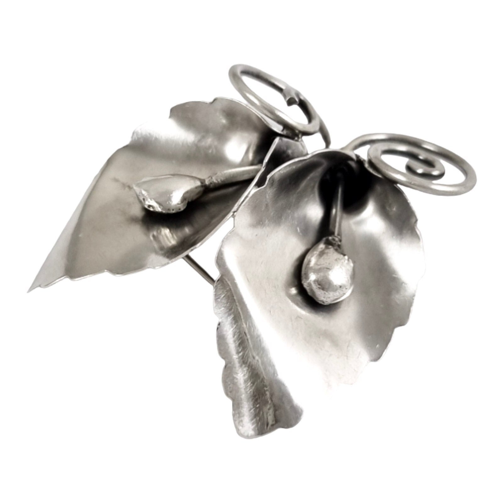 Modernist sterling silver calla lily brooch, handmade by Joseph Masaniello, USA, circa 1950s, signed JM