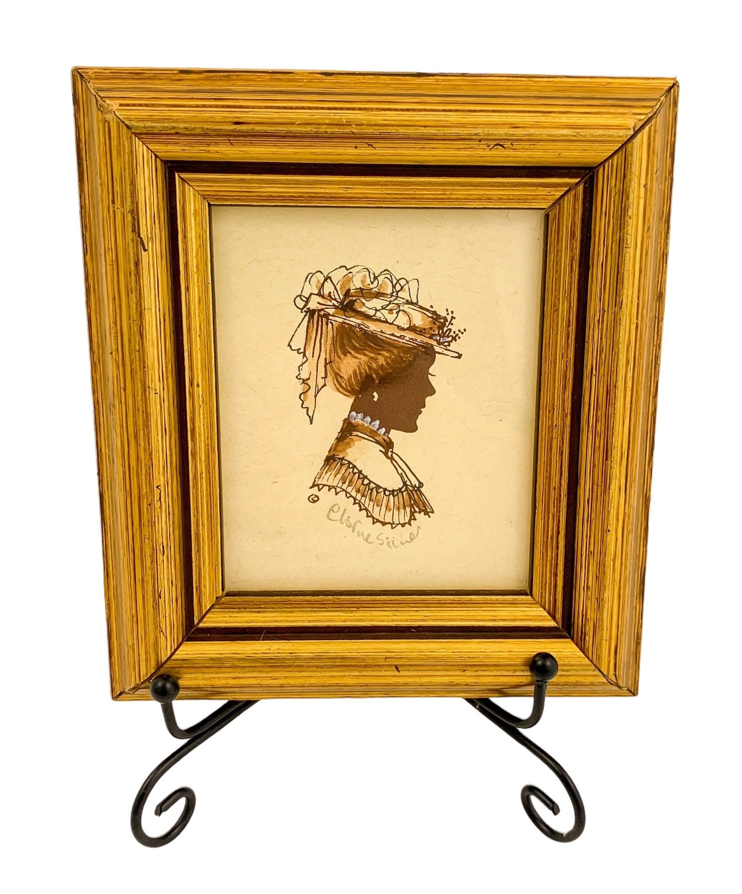 Vintage set of 4 Christine Silver silhouettes in gilt wood frames, sepia watercolour and pencil, signed, glazed