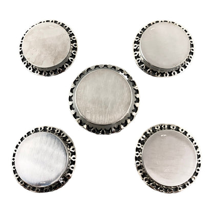 Vintage set of 5 Egyptian 900 solid silver Cairo wine bottle / glass coasters, 1950’s, lotus mark