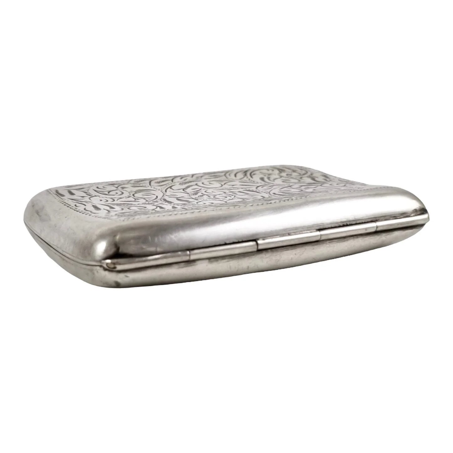 Art Nouveau sterling silver gilded ladies cigarette case with scrolls, vacant cartouche; William Neale