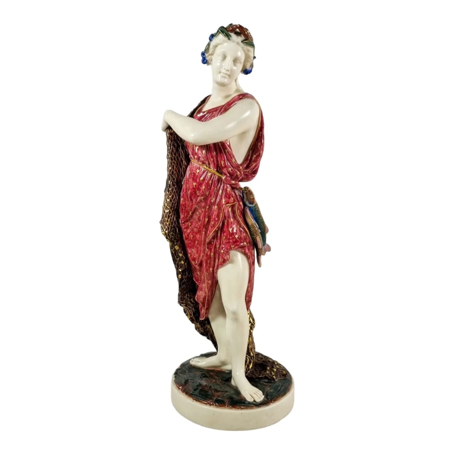 Large Victorian Royal Worcester porcelain figurine of fisherwoman, modelled by W.B. Kirk