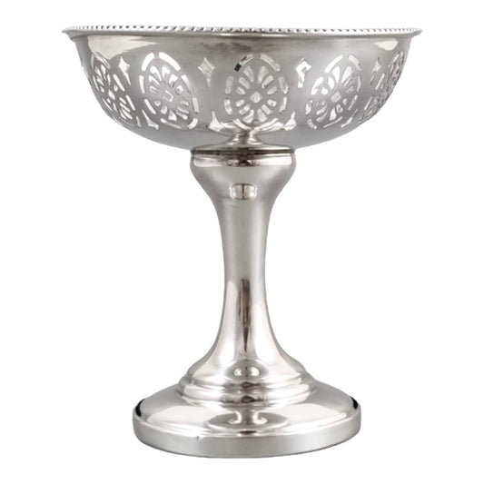 Continental solid silver Edwardian bonbon candy basket / pedestal bowl with pierced decoration