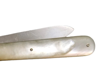 Victorian sterling silver mother-of-pearl large folding pocket pen fruit knife, Thomas Marples 1902