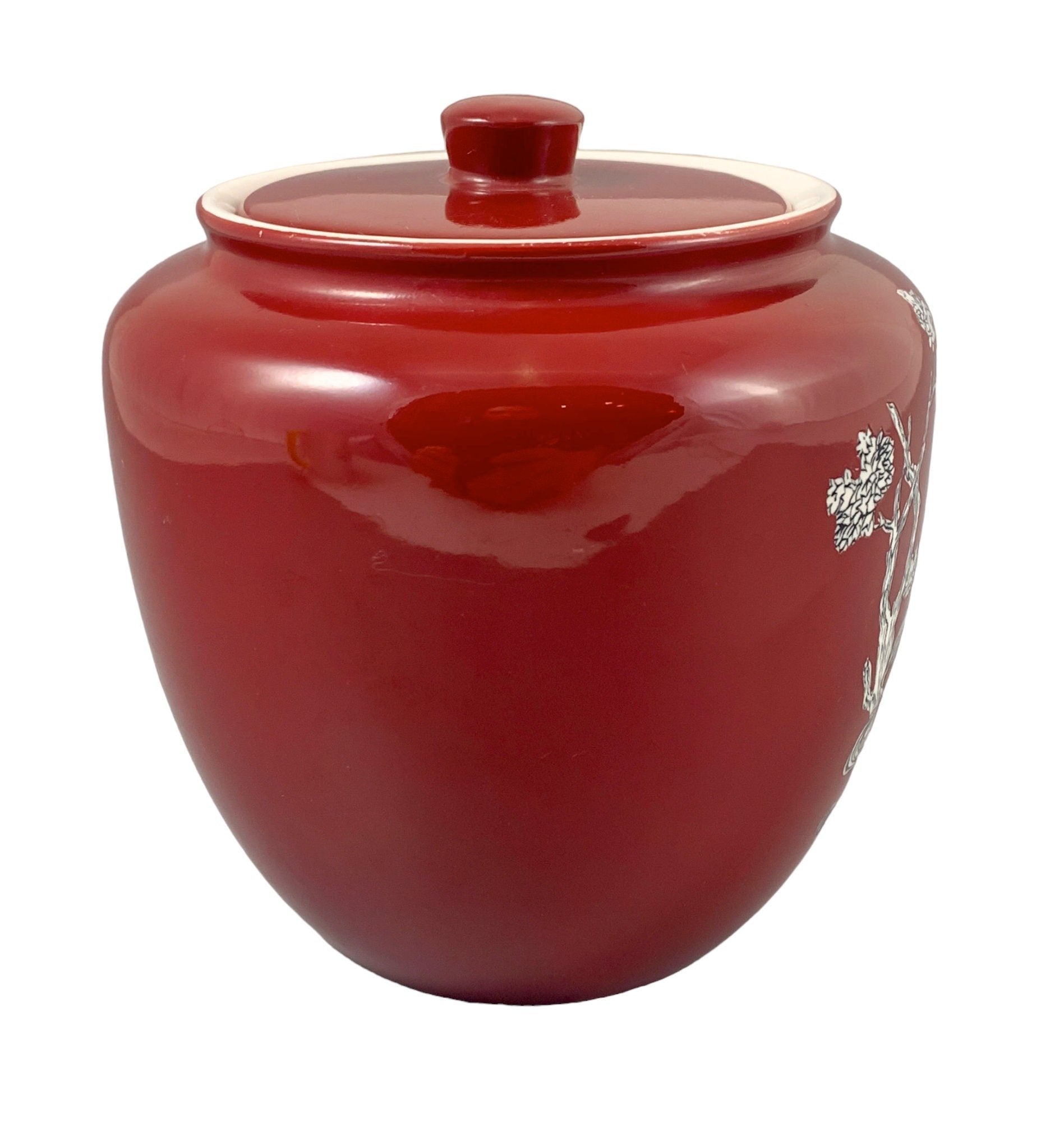 Art Deco red and white Pegasus horse Crown Devon sugar jar / tea container with lid
