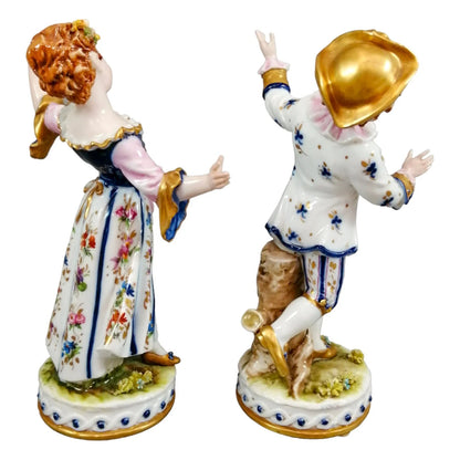 Capodimonte Tiche Galletti porcelain figurines of lady and cavalier in Regency costumes
