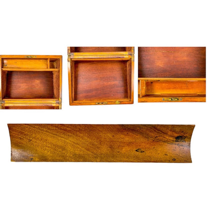 Victorian walnut military campaign writing slope with brass mounts and vacant shield, with key